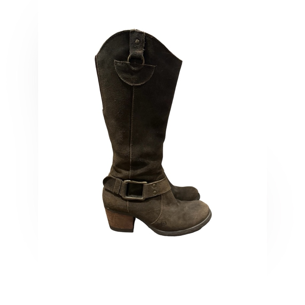 Born Brown Sueded Leather Heeled Boots with Buckle - Picture 16 of 16